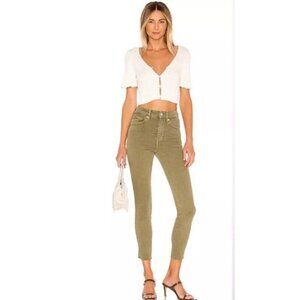 We The Free People Jeans Women 27 High Rise Skinny‎ Green Stretch Raw Hem Ankle